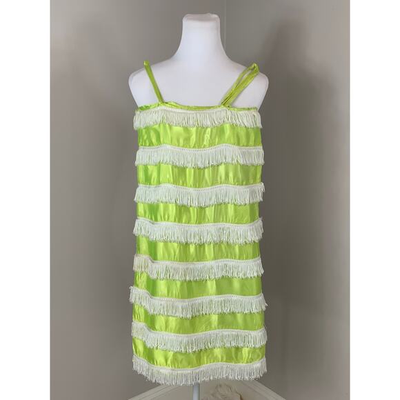 Vintage Flapper Dress Lime Green Fringe Cosplay Costume Halloween Gatsby 1920s - Picture 2 of 10